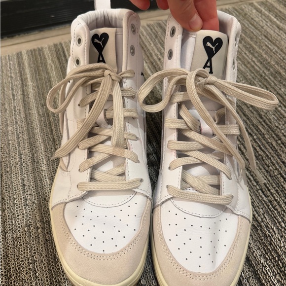 Puma leather White and Cream High-Top Athletic Shoes - Picture 3 of 8